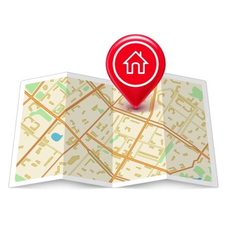 Vector City map with label home pin isolated on white. EPS10 opacity. Editable EPS and Render in JPG format